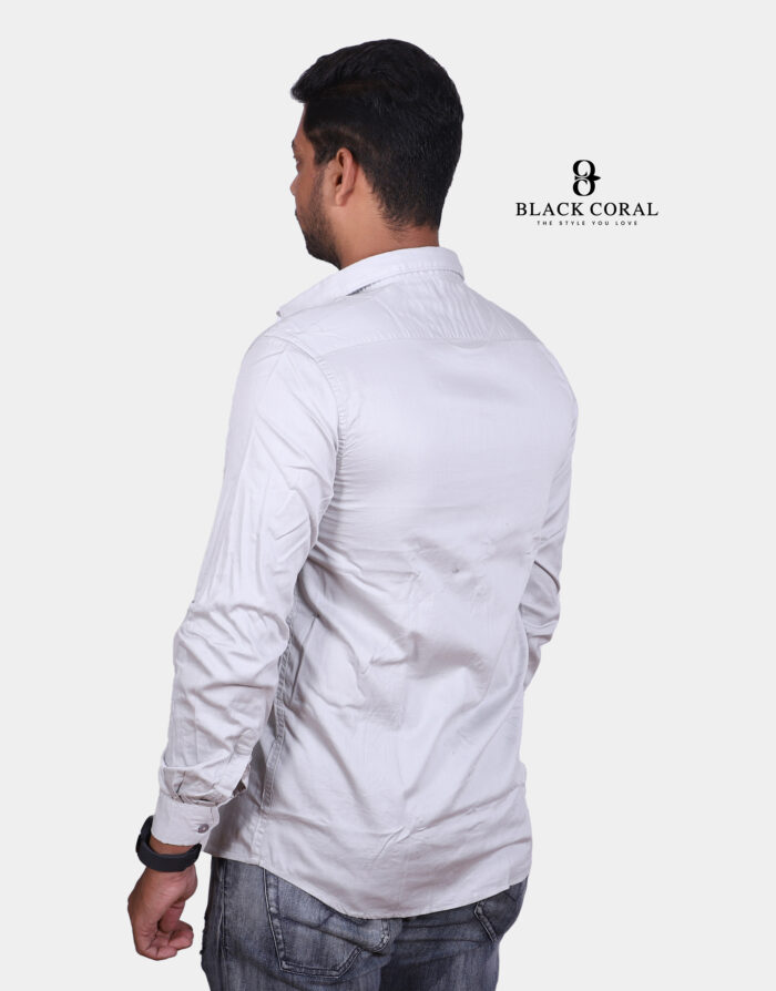 Men's silver slim fit solid full sleeves casual shirt on a white background
