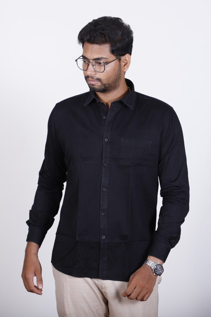 A stylish black slim fit formal shirt for men with full sleeves, perfect for professional occasions.